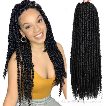 High Quality Long 24Inch Black Prelooped Spring Bomb Braids Bulk Passion Twist Crochet Synthetic Braiding Hair Extensions